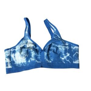 Cacique Bra 42DDD Unlined Full Coverage Cotton No Wire Blue And White Tie-Dye